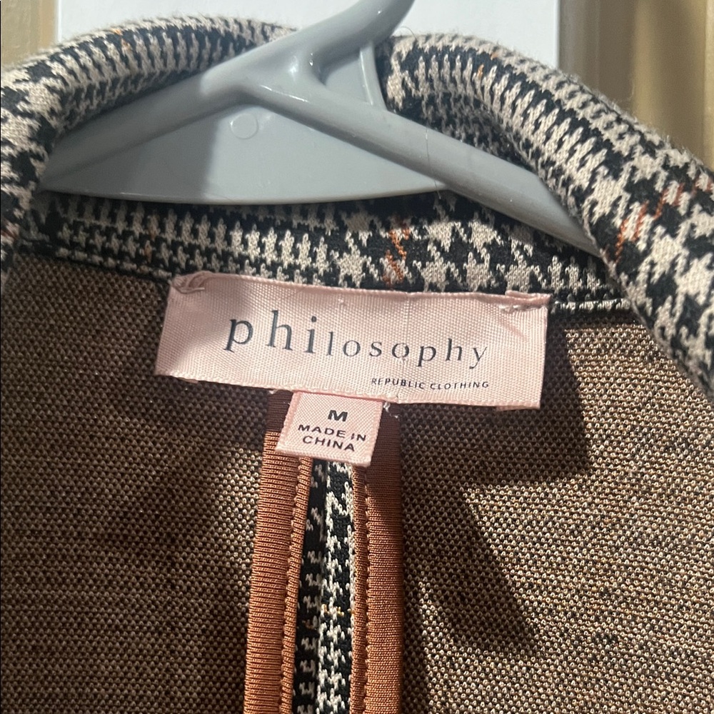 Philosophy Brown Black Plaid Long Blazer Jacket - Picture 2 of 7